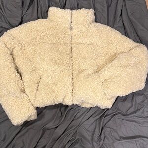Zara Cream Teddy Zip-Up Jacket
